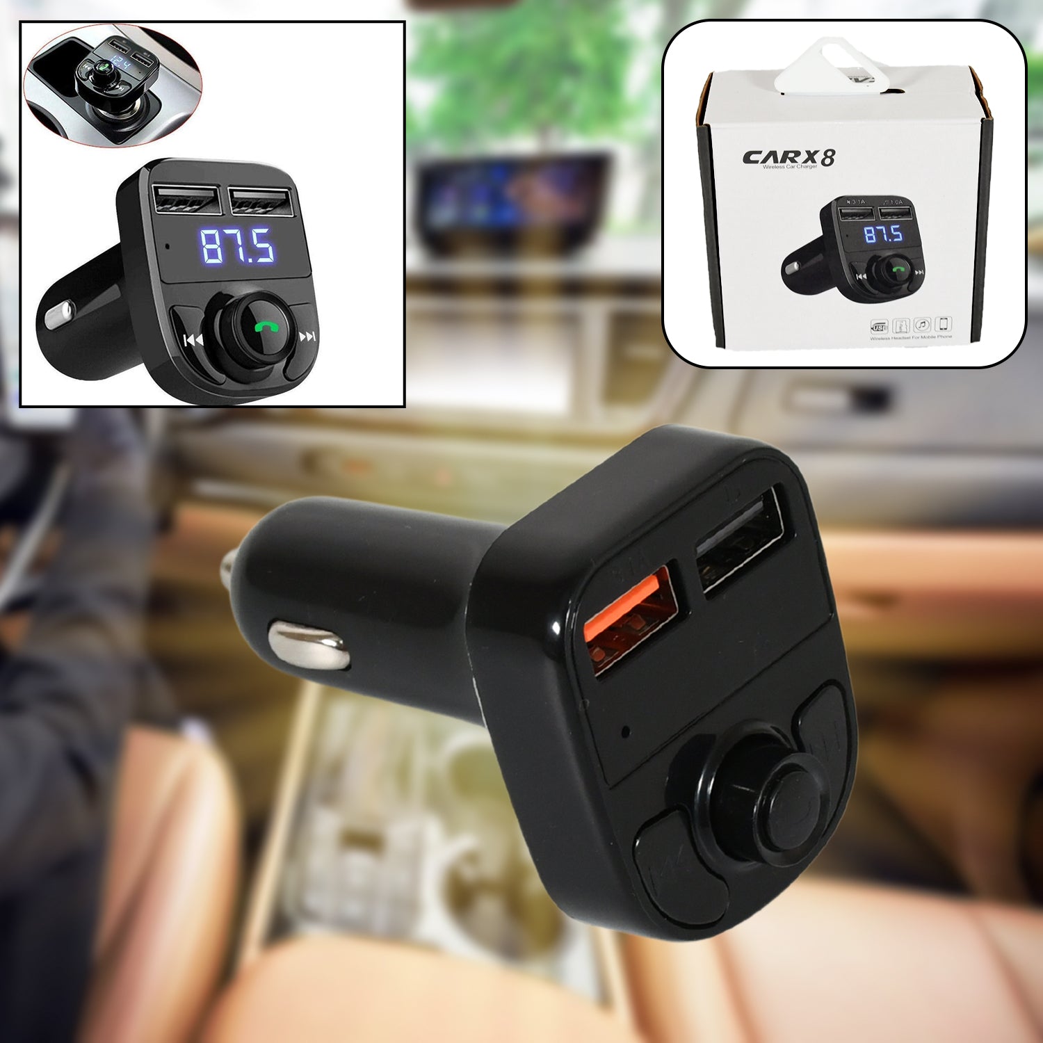 8533 CAR-X8 Bluetooth FM Transmitter Kit for Hands-Free Call Receiver / Music Player / Call Receiver / Fast Mobile Charger Ports for All Smartphones with 3.1A Quick Charge Dual USB Car Charger 8533 CAR-X8 Bluetooth FM Transmitter Kit for Hands-Free Call Receiver / Music Player / Call Receiver / Fast Mobile Charger Ports for All Smartphones with 3.1A Quick Charge Dual USB Car Charger